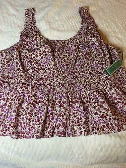 Terra & Sky Women’s 4X Floral Smocked Peplum Tank Top Plus Size NWT