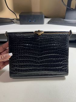 Vintage Black Croc w/ Lucite detail Clutch