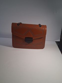 Tan Leather Studded Chain Shoulder Bag