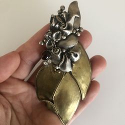 Rare Vintage Art Nouveau 925 Sterling Silver Banana Flower Pin Brooch