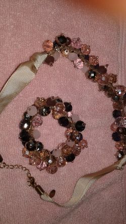 Necklace and bracelet purple pink.