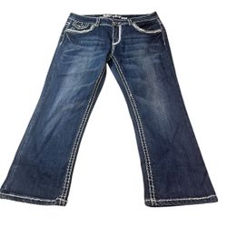 Miss Chic USA Y2K Bootcut Jeans Size 11 Juniors Dark Wash Embellished Stretch