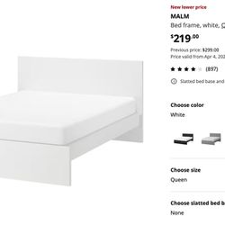 Bed Frame Queen - White - Malm - Ikea 