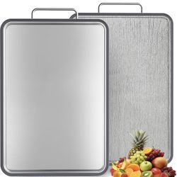 Stainless Steel Cutting Board (17x11"), Large Heavy Duty Double Sided 316 Metal Chopping Board for Kitchen, Food Grade, Deep Juice Grooves, Non-Toxic,