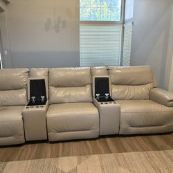Three-Section Beige Reclining Couch
