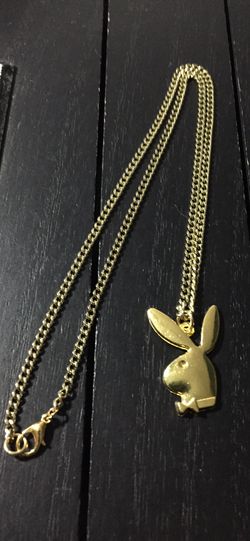 20” Gold Tone Stainless Steel Designer “Mini Curb” Chain Necklace with Playboy Bunny Pendant