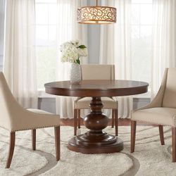 Greymont Walnut Brown Finish Round Pedestal Dining Table for 6 (47.6 in. L x 29.8 in. H
