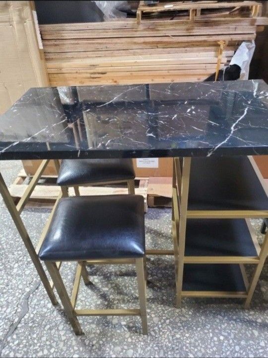 3 Piece Gold Upholstered Counter Height Dining Set