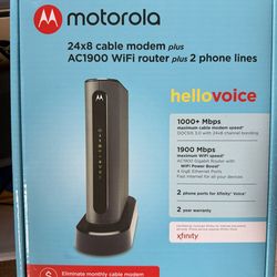 Motorola 24x8 cable modem plus AC1900 WiFi router plus 2 phone lines