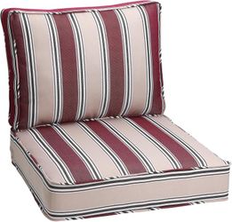Premium Outdoor Patio Chair Cushions Set 24x24 - Burgundy & Cream Stripe