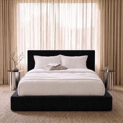 Queen Bed Frame With Ergonomic Angled Foam Cushioned Headboard, Minimalist Design Platform Bed Frame, No Box Spring Needed, Easy Assembly (Onyx Black)