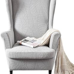Wingback Chair Slipcover 2 Piece Stretch Wing Back Chair Cover with Cushion Cover Soft Washable Armchair Furniture Protector for Living Room Bedroom (