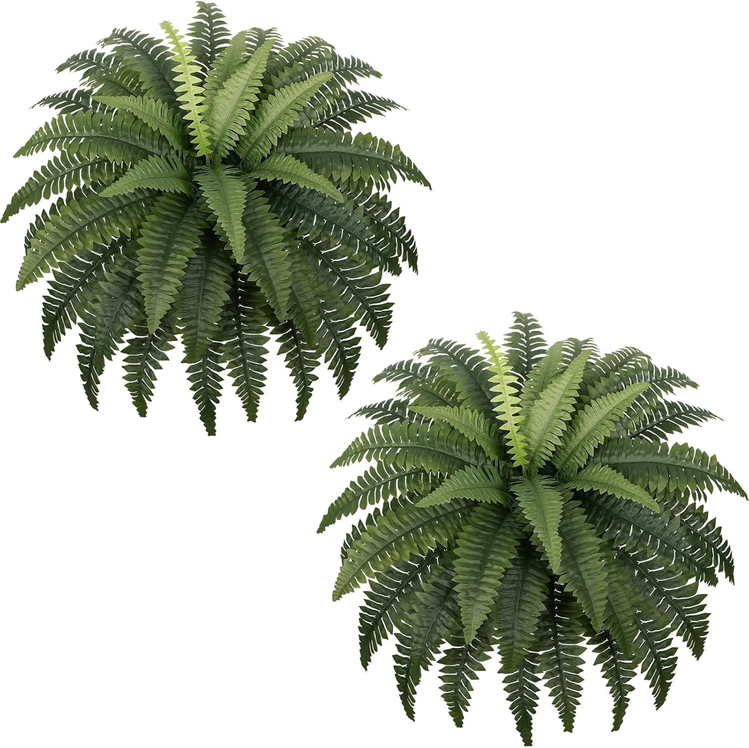 Fake Ferns - Set of 2 Faux Boston Ferns Large Artificial Plants, 40 Leaves per Bouquet, 35 Inches Large Artificial Ferns for Outdoors/Indoor Home, Off