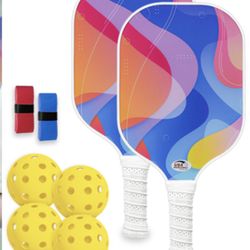 Feel my rhythm Pickleball Paddles Set of 2 with 4 Balls - USAPA Approved Fiberglass Surface, Lightweight, NonSlip Grip - Premium Paddle Set for All Sk