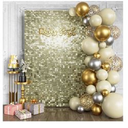 Light Gold Shimmer Wall Backdrop, Shiny Sequins, 24 Panels 