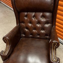 Brown Faux Leather Office Chair W/ Bronze Studs