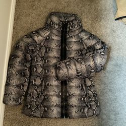 DIANE VON FURSTENBERG SNAKE PRINT DOWN PUFFER JACKET  