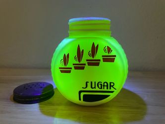 Vintage Uranium Milk Glass Anchor Hocking Vitrock Sugar Shaker with Original Top (Green UV Glow)