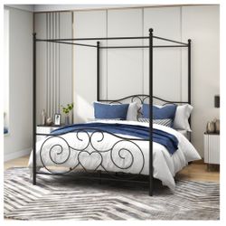 Metal Canopy Bed Frame Queen/Full Color Black
