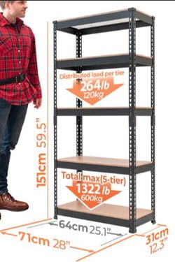 Small 5 tier metal boltless shelf shelve rack storage garage new