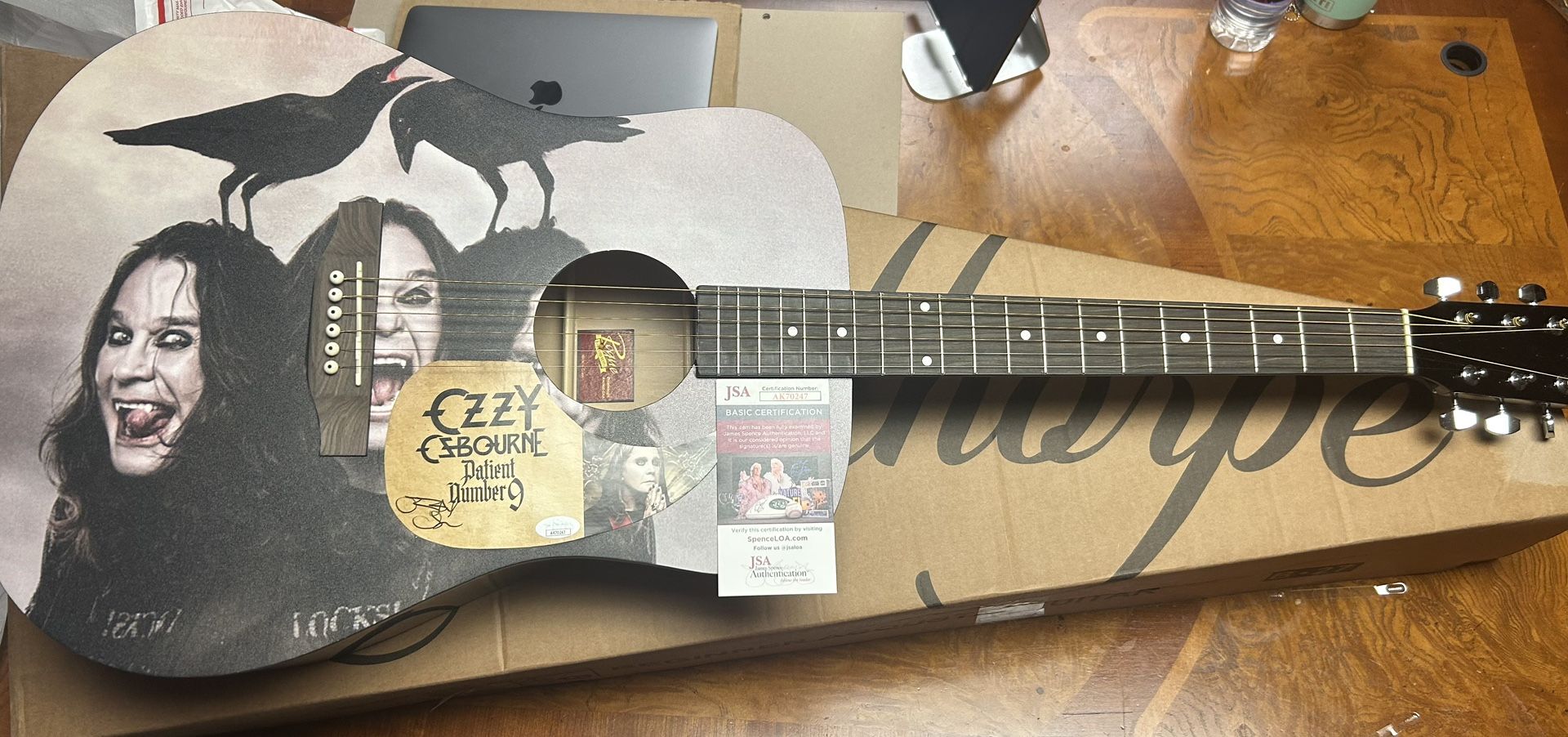OZZY OSBOURNE SIGNED CUSTOM ACOUSTIC GUITAR PATIENT NUMBER 9 AUTOGRAPHED JSA COA