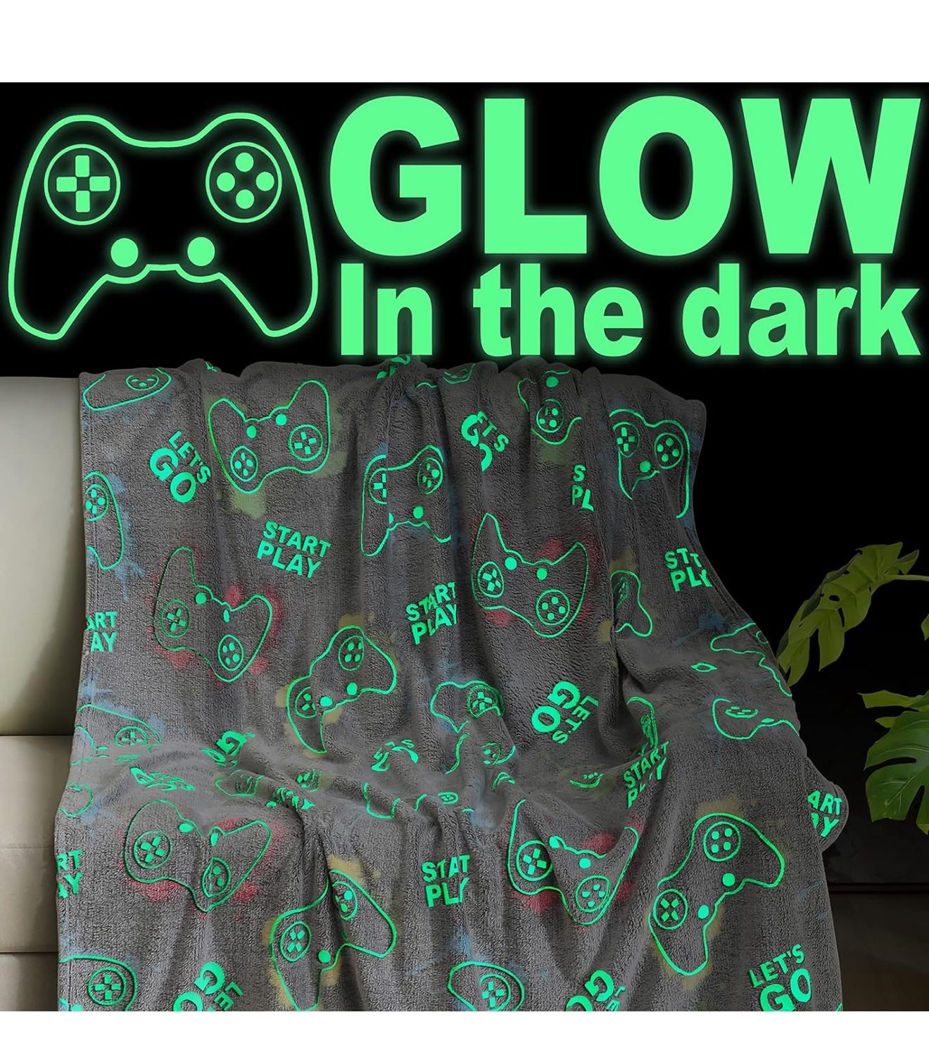 Jekeno Glow in The Dark Gaming Blanket Gamer Game Controller Throw Gift Toys for Kids Boys Teen Son Adults Gamepad Presents Easter Birthday Christmas