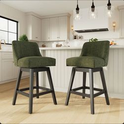 George Oliver 360° Bar Counter Stool with Solid Wood Frame (Set of 2)
