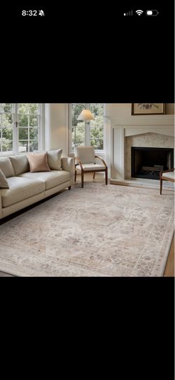 Soft Beige 6 ft x 9 ft Machine Washable Oriental Area Rug