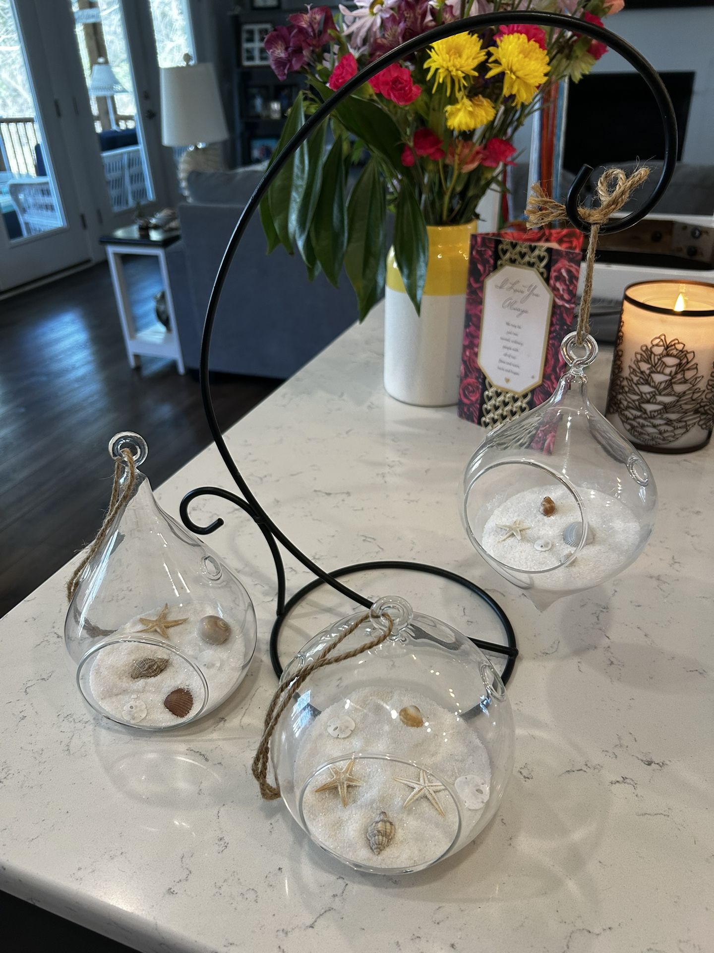 Glass Hanging Pots Including Sand And Shells