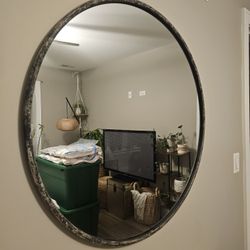 Round Wall Mirror With Distressed Metal Frame