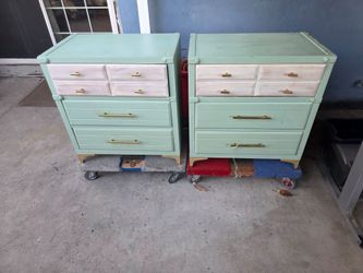 Pair of Sage Green Dressers with Brass Hardware