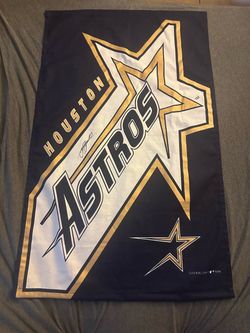 Houston Astros Cushion Craft Vintage 90’s Astrodome banner Flag Autographed Jeff Bagwell 27x45 Jersey MLB