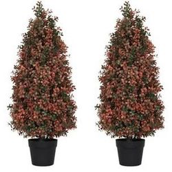 New 3ft Artificial Boxwood Topiary Trees Set of 2 - UV Resistant Fall Faux Plants for Outdoor/Indoor