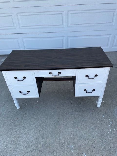 5-Drawer Wood Desk White & Dark Walnut