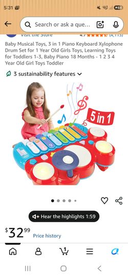 Baby Musical Toys, 3 in 1 Piano Keyboard Xylophone Drum Set