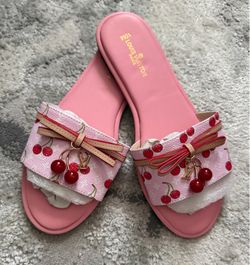 Pink Cherry Print Slide Sandals Women’s Size 10
