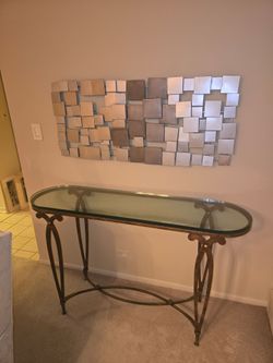 Glass Top Console Table with Metal Base
