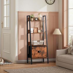 Homy Casa Vera 4-Tier Ladder Bookshelf with Removable Drawer in Vintage Brown