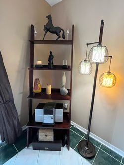 Shelving corner unit & stand alone 3 tiered lamp