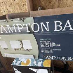 Hampton Bay Jackson Park 22 in. 3-Light Brushed Nickel Integrated LED Bathroom Vanity Light Bar with Frosted Glass 