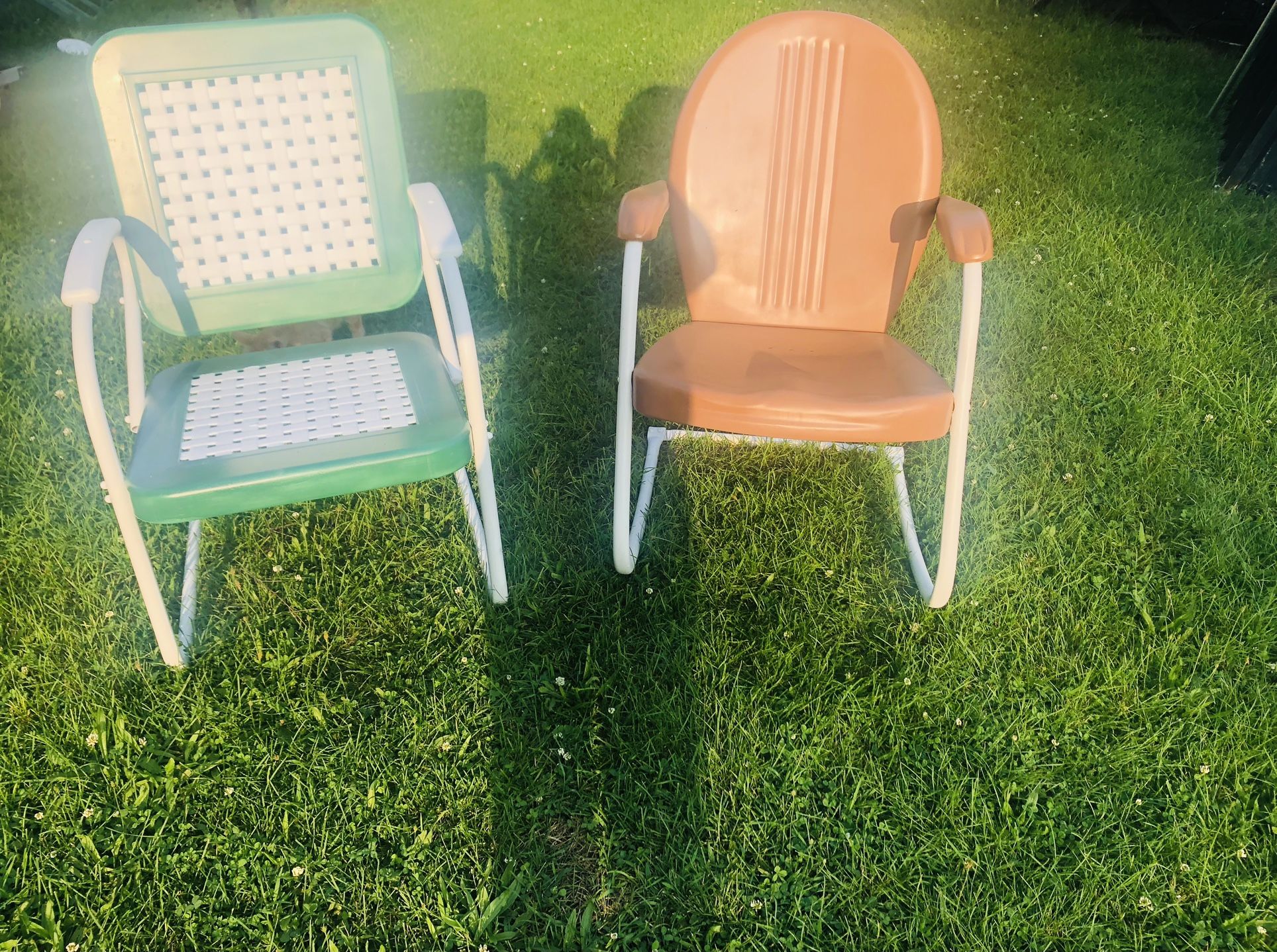 Mid Century Metal Patio Chair Rocker & Stationary Chair No Rust