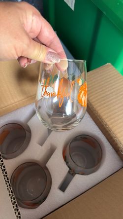 Thankful Pumpkin Stemless Wine Glasses Set of 4