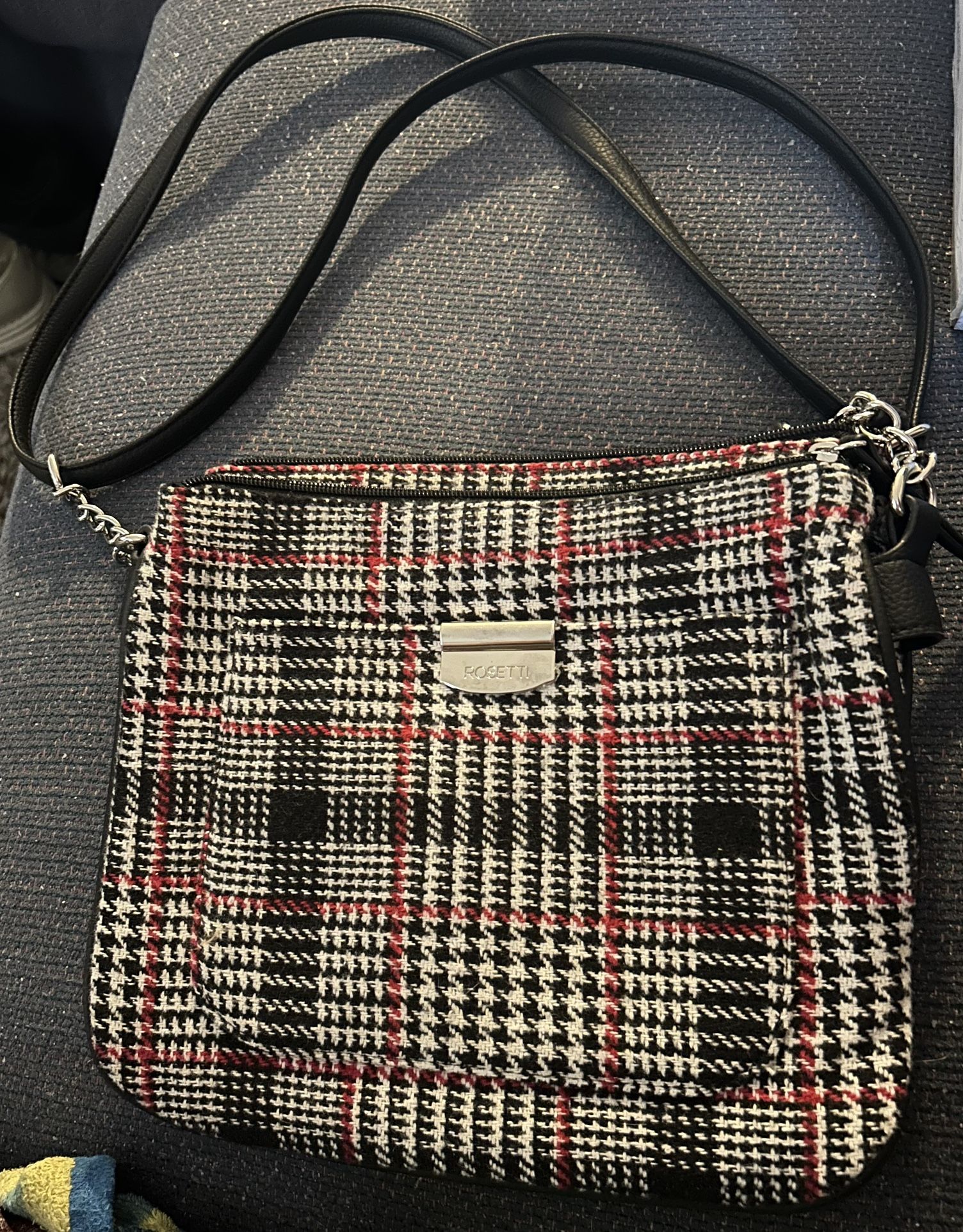Rosetti Purse Bag Red Black White Plaid Like New Leather Silver Chain Strap
