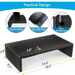 Monitor Stand Riser, Computer Stand, Desk Organizer Stand, Desktop Printer Stand with Phone Holder and Cable Management, Versatile as Storage Shelf & 