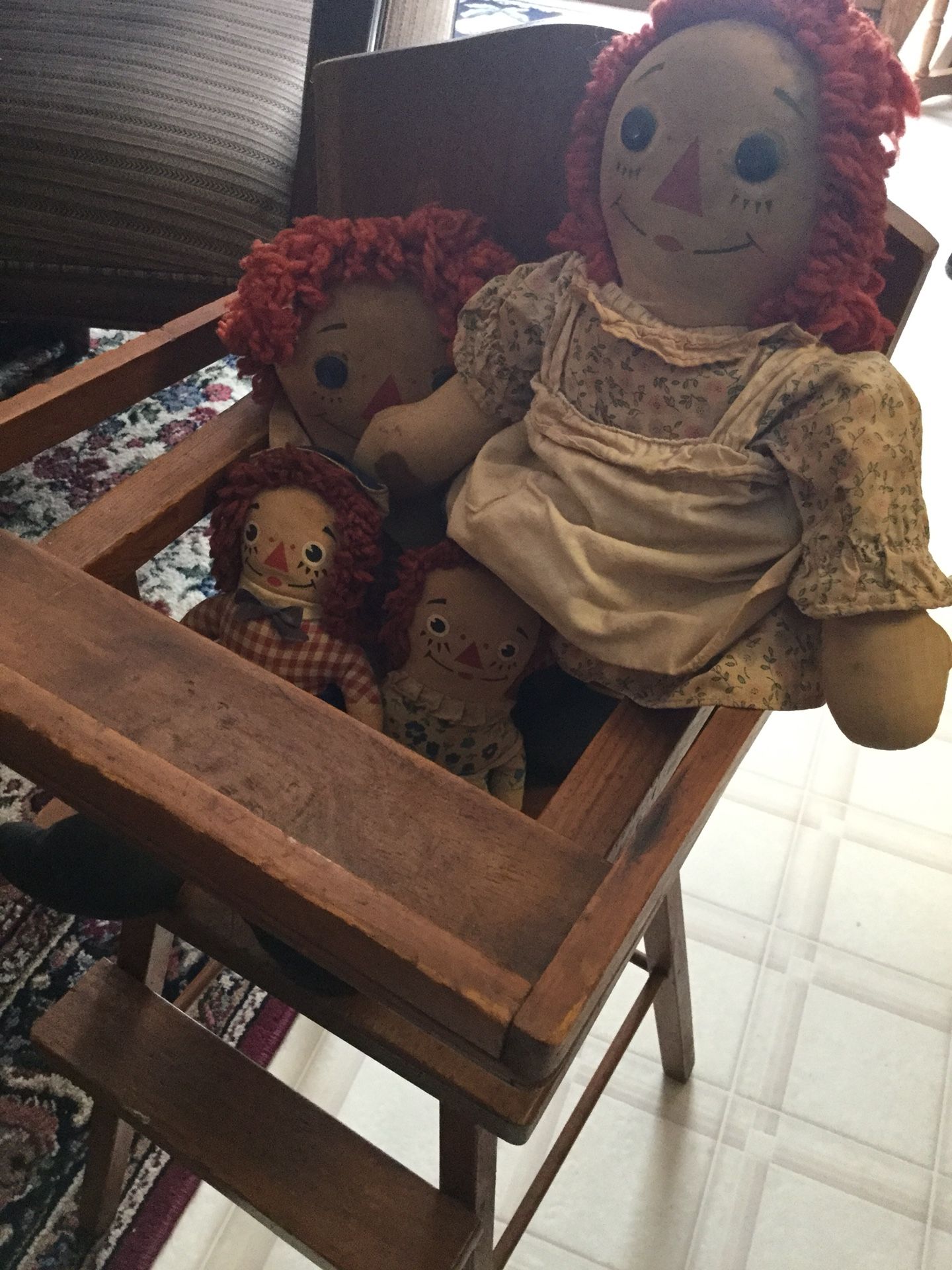 Antique highchair, Raggedy Ann dolls, Green Bay Wisconsin.