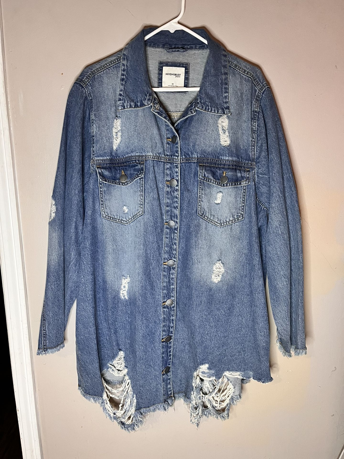 Women’s Distressed Jean Jacket Tunic Length 2x