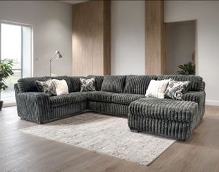 GREY CORDUROY FABRIC SECTIONAL