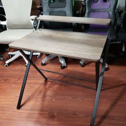 New FurnitureR 32'' Folding 2 Tier Foldable Assembly Saves Space for Home Office Study, Metal Frames/Wood Top Laptop Table, Brown Computer Desk