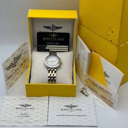 Breitling Breitling Astromat Longitude Watch D20405 Swiss Automatic Chronograph 18K Yellow Gold Stainless Steel Bracelet 39mm White Dial Bezel Box Pap