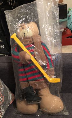 Teddy Bear with skates and hockey stick